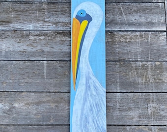Pelican Decor, Beach House Decor, Pelican Art, Pelican Painting, Beach Themed Art, Birthday Gift, Beach Lover Gift, Wood Pelican Art