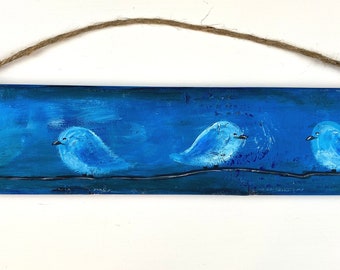 Blue Bird Painting, Bird Wood Sign, Bird Art Painting, Bird Art, Bird Painting On Wood, Living Room Wall Decor, Wood Art