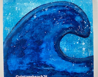 Mini Ocean Wave Art, Ocean Painting, House Decor, Coastal Wall Decor, Mini Art Wood Block, Ocean Art, Wave Painting- Original