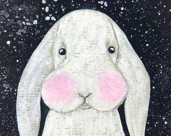 Mini Bunny Art, Bunny Rabbit Painting, House Decor, Wall Decor, Mini Art Paper Painting, Rabbit Art, Original Bunny Painting, Bunny Art