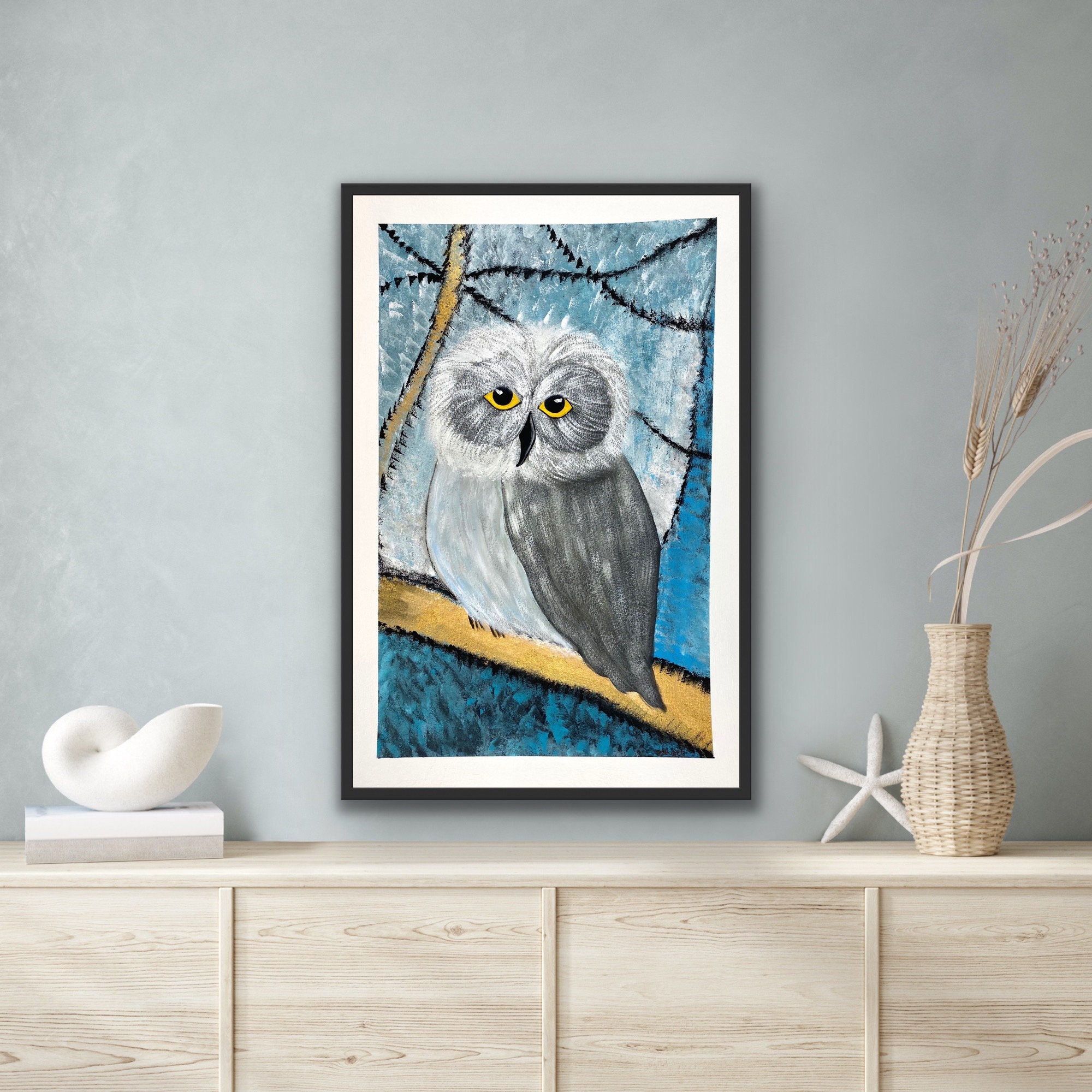 Original Owl Painting, Owl Painting, House Decor, Living Room Wall Decor, Abstract Art, Abstract Owl