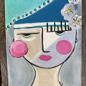 Face Art, Original Art, Abstract Face Painting, Woman Portrait, Small Art, Girly Art, People Art, Abstract Figure Art