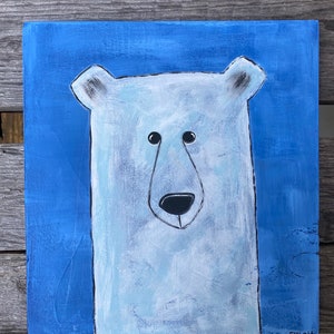 Polar Bear Art, Polar Bear Painting, Baby Nursery Decor, Animal Art, Cute Polar Bear Art, Cute Animal Art, Kids Room Art