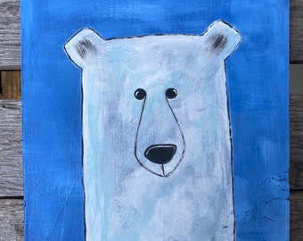 Polar Bear Art, Polar Bear Painting, Baby Nursery Decor, Animal Art, Cute Polar Bear Art, Cute Animal Art, Kids Room Art