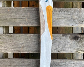 Driftwood, Pelican Painting, Bird Art, Painting On Driftwood, Coastal Decor, Beach Theme, Nautical Decor, Bird Art On Wood, Animal Art