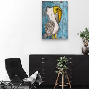 Pelican Bird Art, Pelican Bird Painting, Coastal Decor, Living Room Wall Decor, Pelican Sign