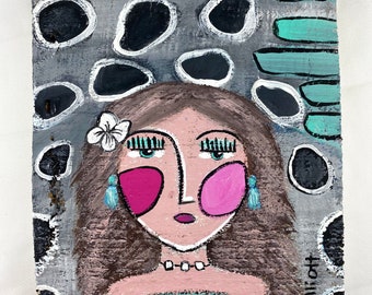Mini Face Art, Original Art, “Shay”, Abstract Face Painting, Wall Decor, Art on Wood, Small Space Art, Girl Gift, People Art, Woman Portrait