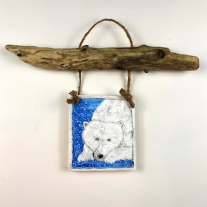 Driftwood, Polar Bear, Polar Bear Art, Polar Bear Painting, Mini Polar Bear Art, Wall Decor, Mini Art