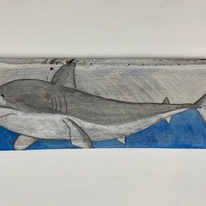 Shark Art, Shark Painting, Beach House Decor, Living Room Wall Decor, Shark Sign, Coastal Art