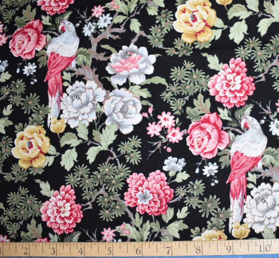 FABRIC REMNANT Bird Parrot Floral Flowers late 19th - Etsy
