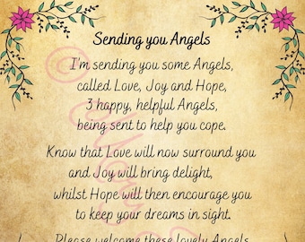 Sending you Angels - Love, Joy and Hope - Angel poem - Comforting poem - Digital file download - 10" x 8" - JPG and PDF