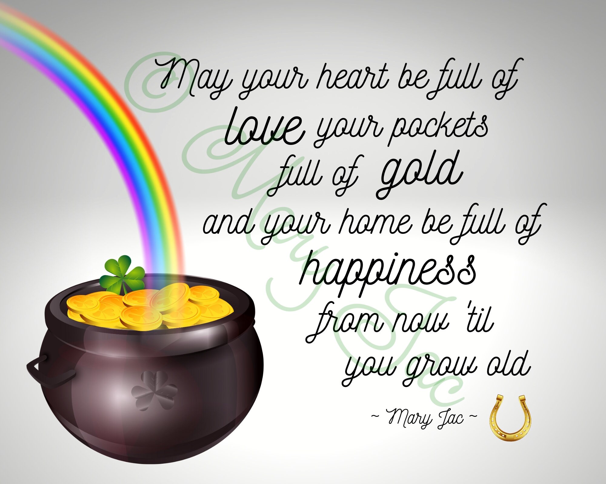 Good luck blessing, heart full of love, pockets full of gold, home full of  happiness. Digital file download. 10\, image size:2000x1600