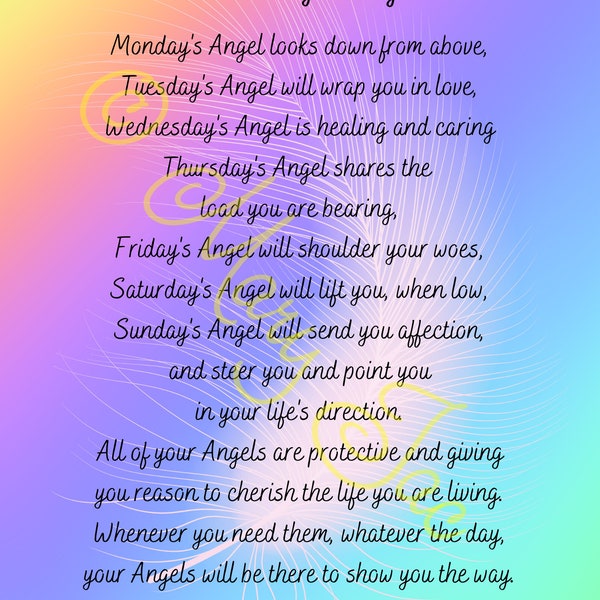 Angel poem - Daily Angel - There's always an Angel - Inspirational poem - Comforting Poem - Digital file download - 10" x 8" - JPG and PDF