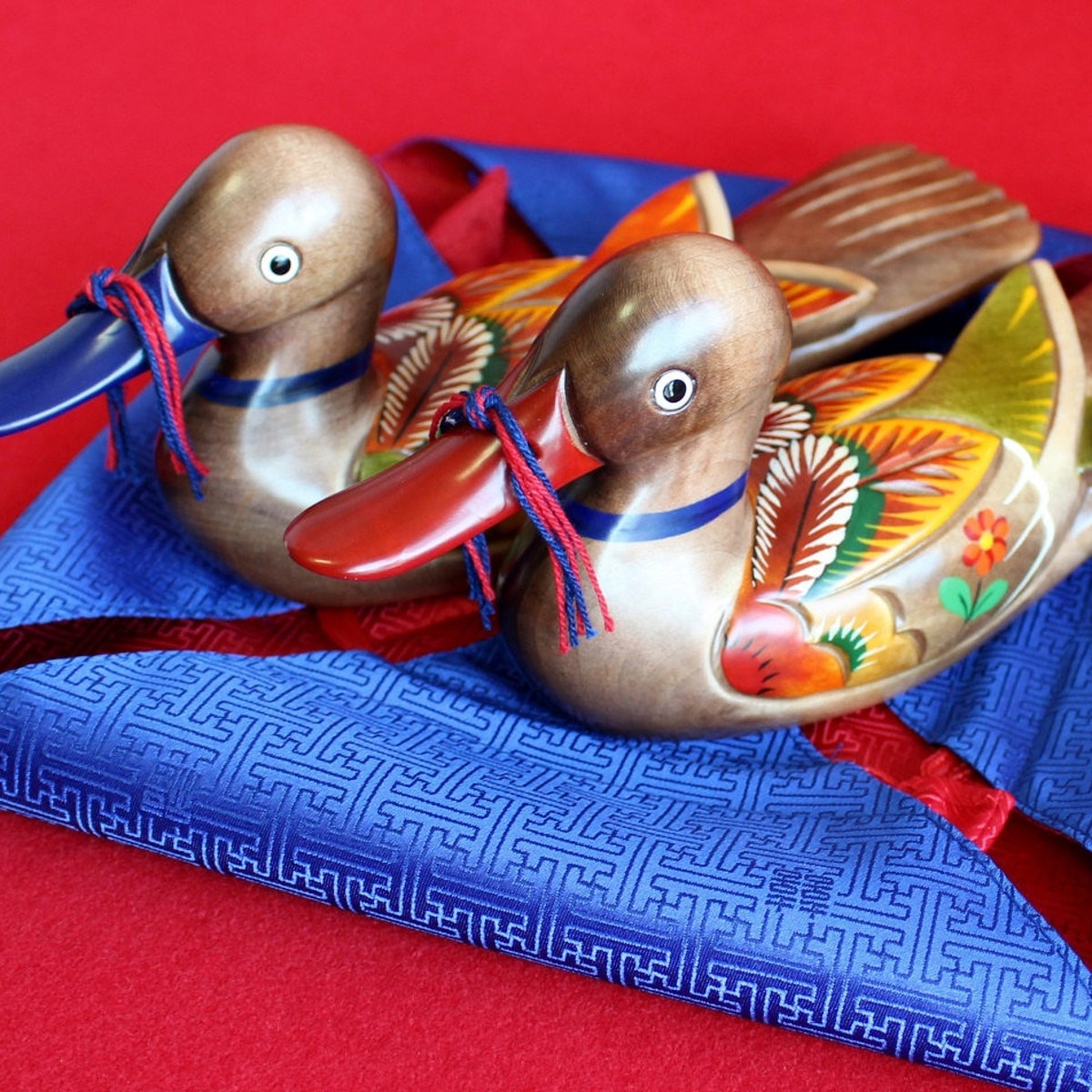 Hand-carved, Woodcraft, Wedding Duck, Silk Giftwrap, Collectible, Asian Home Decor, Korean Artisan, Thanksgiving, Wedding, Anniversary Gift - Etsy