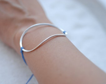 Simple silver cuff bracelet, modern thin macrame bracelet.