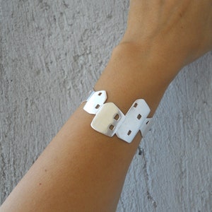 Statement silver cuff bracelet, big skyline bracelet.