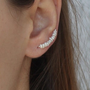 Gemstone ear crawlers, real pearl earrings.