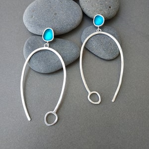 Dangle and drop long turquoise earrings, long silver earrings. turquoise