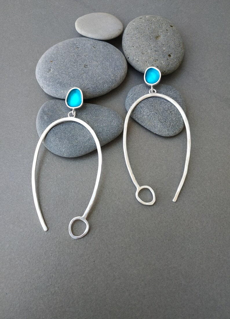 Dangle and drop long turquoise earrings, long silver earrings. turquoise
