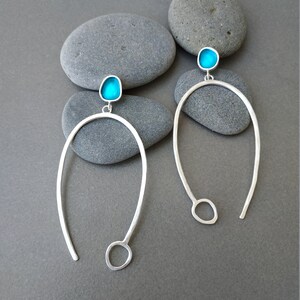 Dangle and drop long turquoise earrings, long silver earrings. image 3