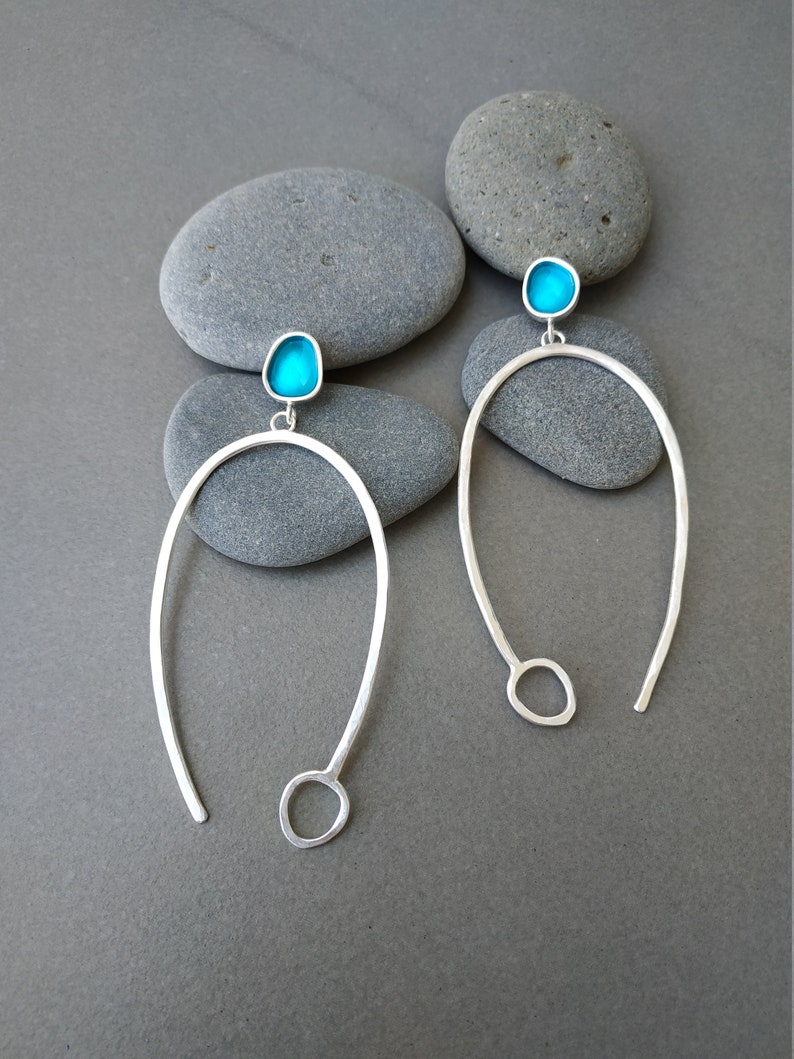 Dangle and drop long turquoise earrings, long silver earrings. image 3
