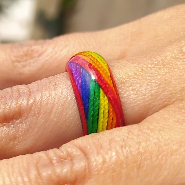 Gay Pride Ring, Thread and resin Ring, Rainbow Ring