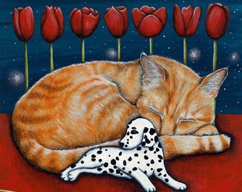 Purple Tulip #scottishartist #cat #gingercat #gingercatartart #gingercatprints #dalmation #dalmationart #dalmationprints #pets #mindfulart