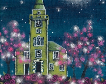 Steeple in Spring #kilbarchan #kilbarchansteeple #springblossom #pinkblossom #scottishartist #fullmoon #dreamwithme #mymoongarden