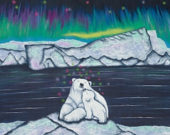 True Love's Kiss #polarbears #northern lights #arctic region #snow #ice #icecaps #scottish artist #climate change #dream with me