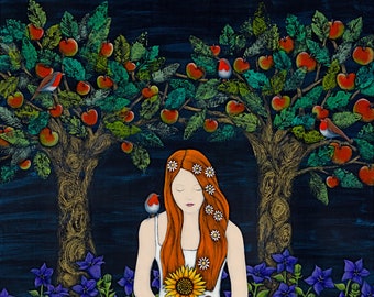 Nature Goddess Art Gaia Magical Eve's Garden Print Mother Earth Art Tree of Life Print Yoga Gift Meditation Print Pagan Art Divine Feminine