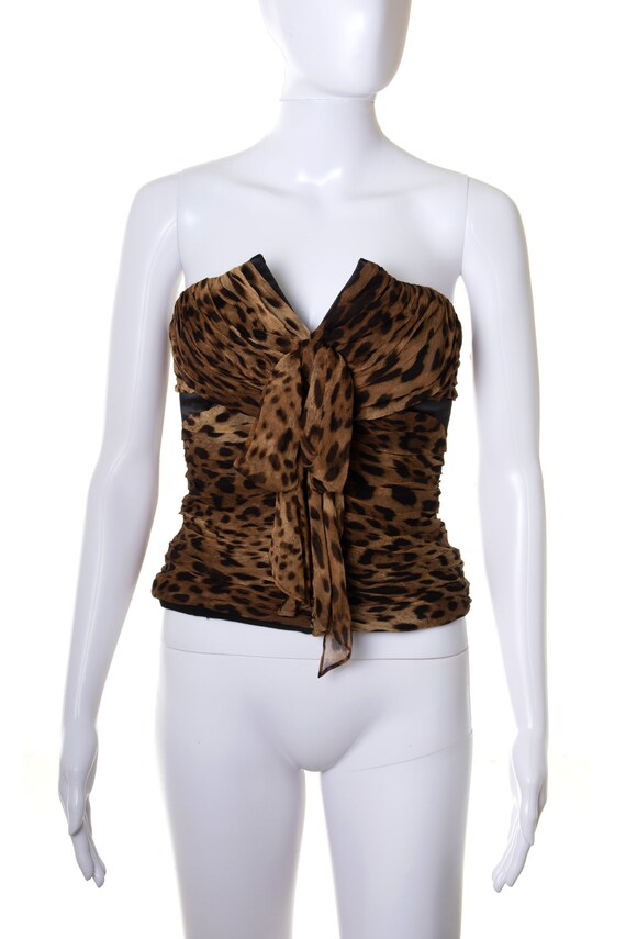 Leopard Silk Bustier Top