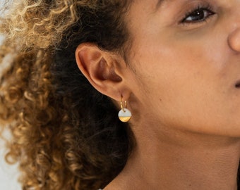 Handmade Porcelain Gold Dipped Earrings: 14K Gold Filled Hoops