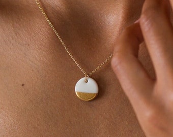 Handmade Porcelain Gold Necklace, 18th wedding anniversary gift, ceramic necklace, gift for her, gold dipped necklace