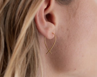 Gold Crossover Earrings - Gold cross earrings - Charity Ribbon Earrings - Awareness Jewellery - Gift of Friendship - Gift of Love