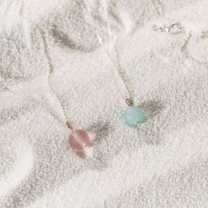 Sea glass necklace, sustainable sea glass, sea glass jewellery, beach necklace, blue sea glass, lilac sea glass, pretty necklace, summer image 1