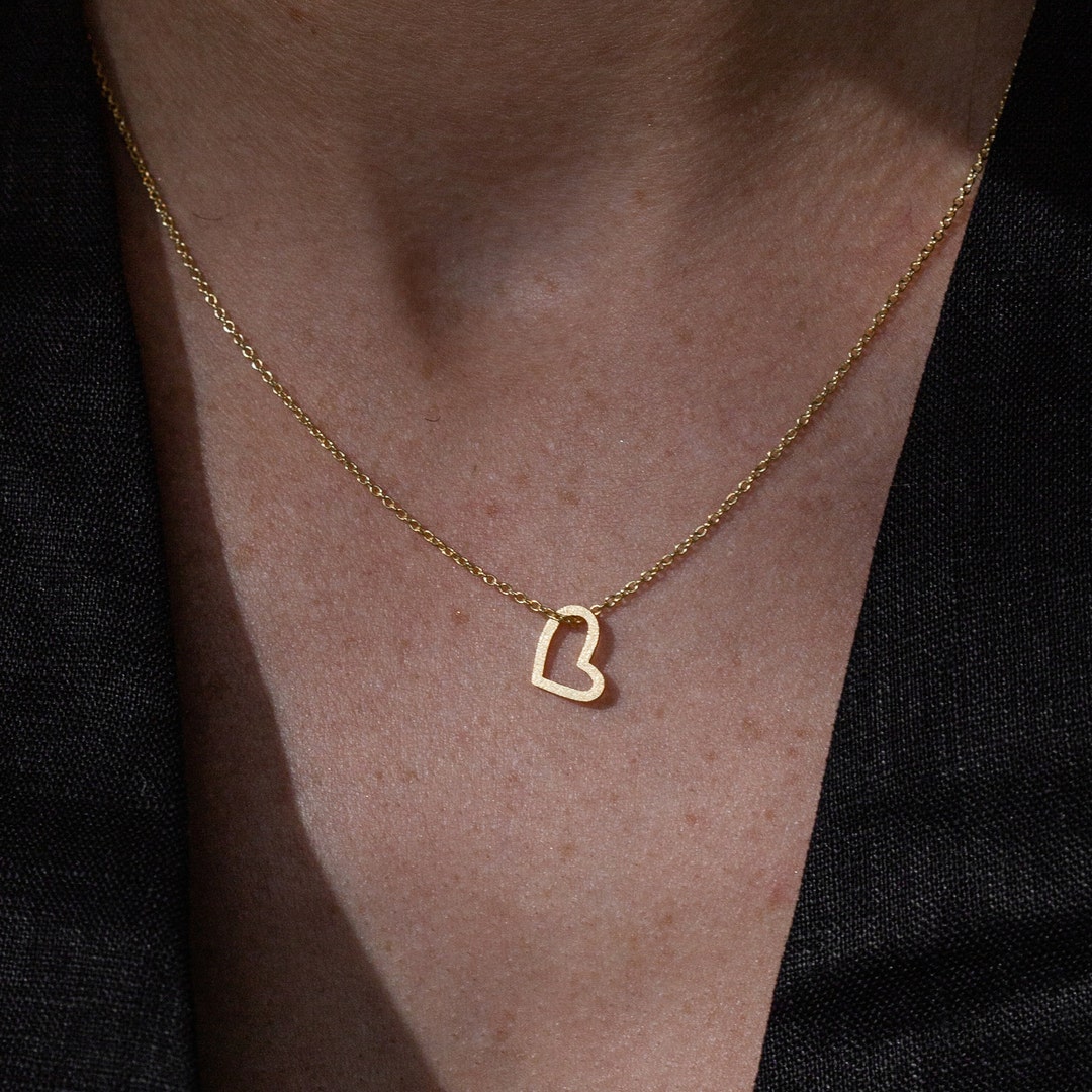 Gold Heart Necklace, Gold Cupid Heart, Hanging Heart, Valentines Day