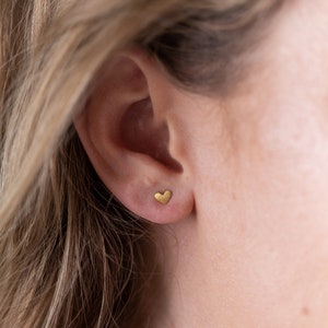 Gold Tiny Heart Stud Earrings: Recycled Sterling Silver Valentine&#39;s Gift