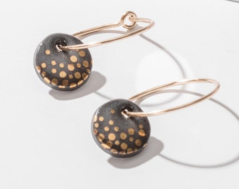 Porcelain Black Ivy Earring, porcelain jewellery, ceramic earring, gold earring, 18th anniversary present, handmade earrings, black earrings