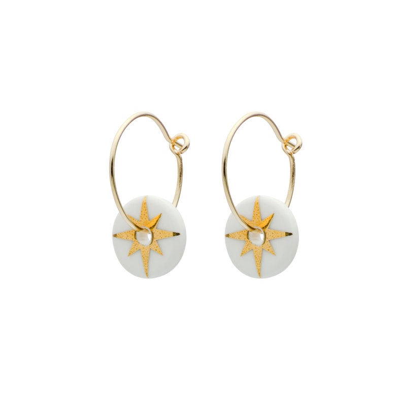 Porcelain Gold Star Earrings, Christmas stars on ceramic earrings, handmade jewellery, gold star, christmas gift, porcelain jewellery image 2