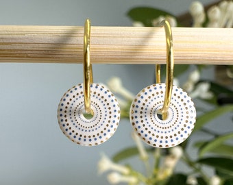 Handmade Porcelain Earrings - White Ceramic Earring - Pretty Gold Earring -  Gift for Wife - Bridesmaid Gift - Porcelain Rhea Earring