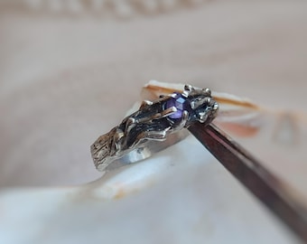 Anello Fairy Garden Corteccia con Ametista