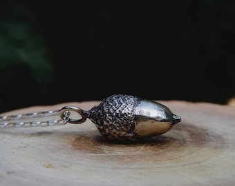 Collana con ghianda in argento, vera ghianda di quercia in argento, gioielli autunnali. Made to order