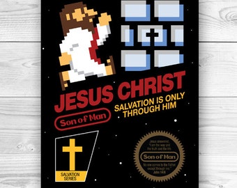 Jesus Christ, Nintendo, Super Mario Bros, Christian Poster, Art Print