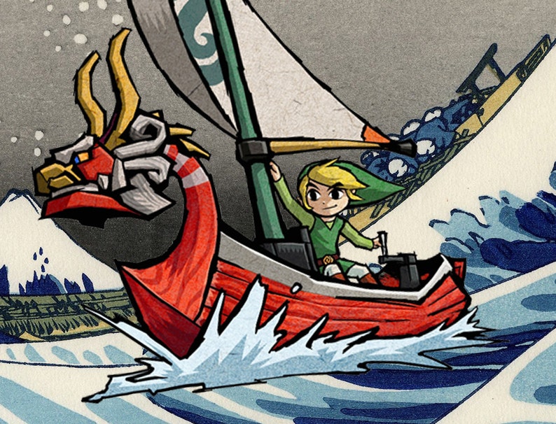 Legend of Zelda Windwaker the Great Wave of Kanagawa Art Print Etsy