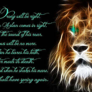 Narnia Aslan Poster Print Lion, Witch and the Wardrobe, C.S. Lewis, Chronicles of Narnia