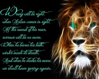 Narnia Aslan Poster Print Lion, Witch and the Wardrobe, C.S. Lewis, Chronicles of Narnia