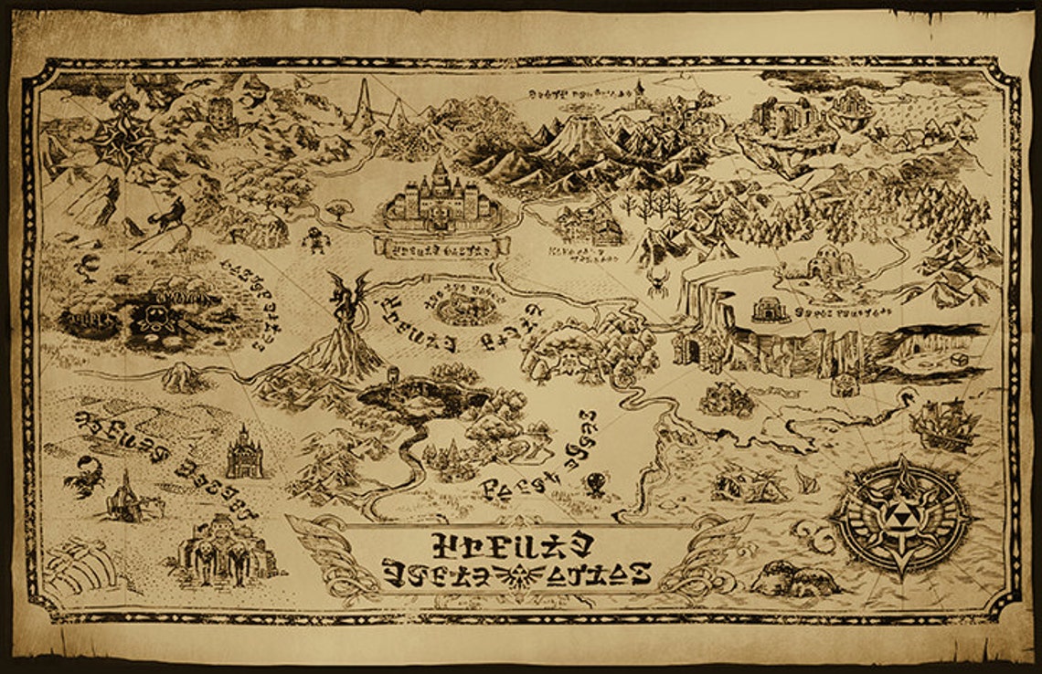 Zelda Hyrule Map Art Print Poster Etsy