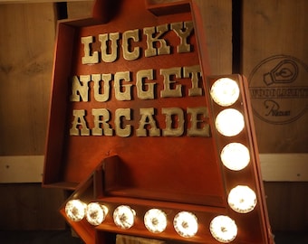 illuminated billboard,  Arcade Marquee Vintage advertising board with lights. Rust look and feel, original design.