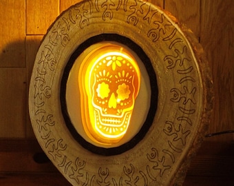 Sugar skull lamp layered paper and wood