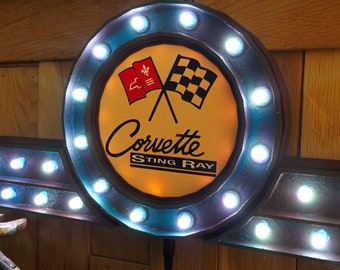 Vintage corvette Stingray illuminated garage sign